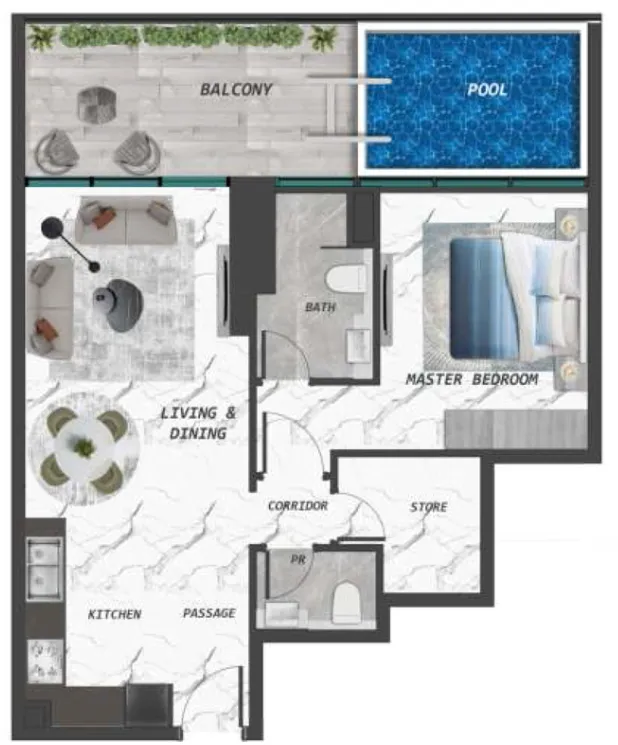 Floor Plan - 1 BR