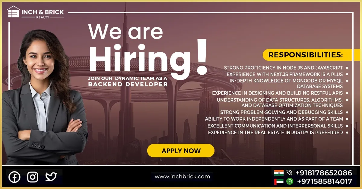 Hiring for Backend Develoepr By InchBrick Realty