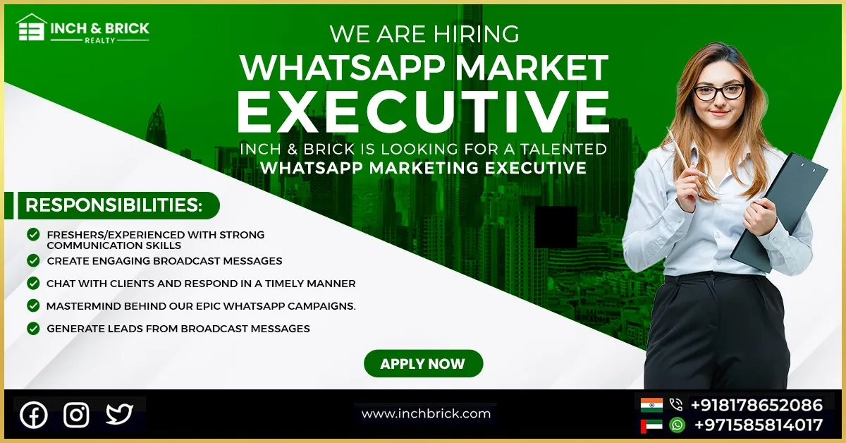 Hiring for whatsapp Marketing by InchBrick Realty