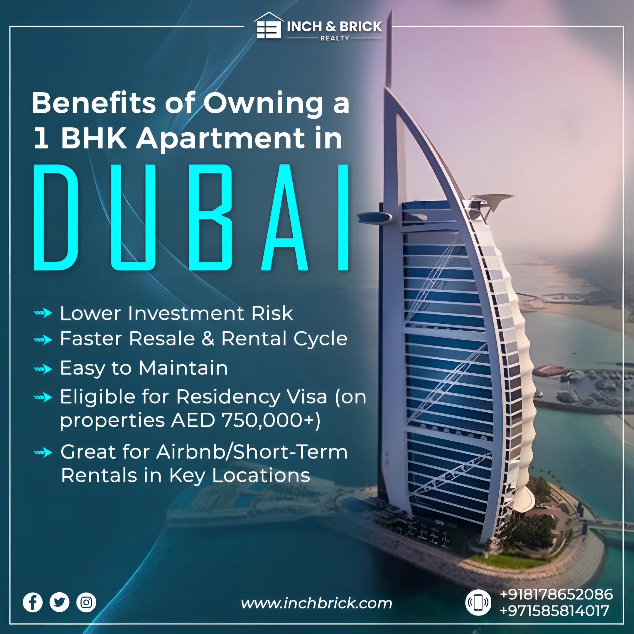 Luxury 1 BHK Apartment Sale in Dubai - Inch & Brick Realty