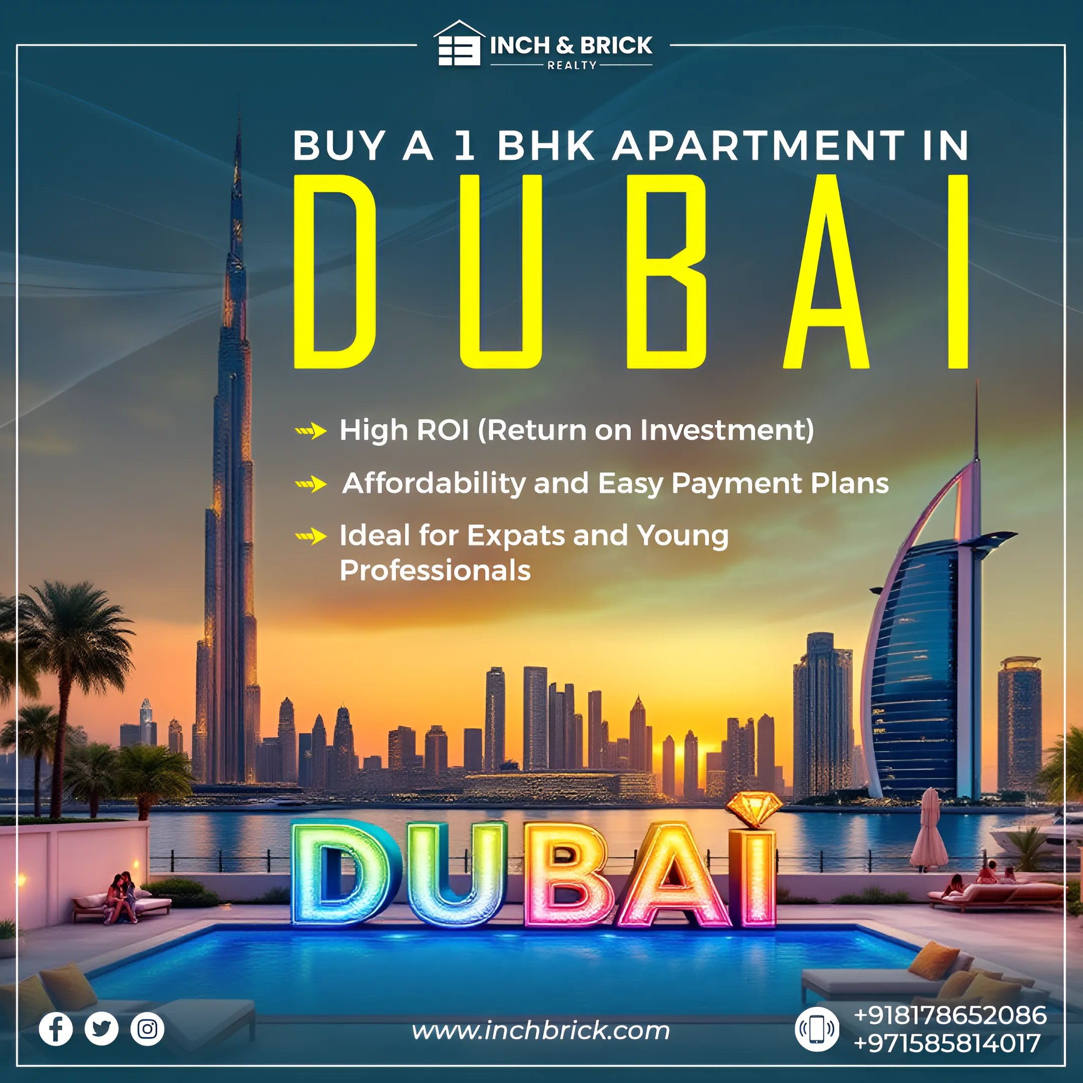 Luxury 1 BHK Apartment Sale in Dubai - Inch & Brick Realty